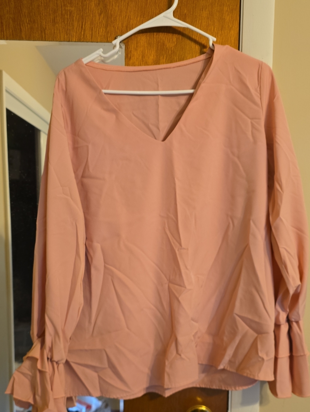 Soft V-Neck Long Sleeve Blouse in Dusty Rose